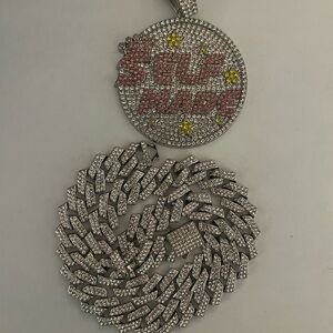 Stainless steel chain with pendant cubicle zirconia